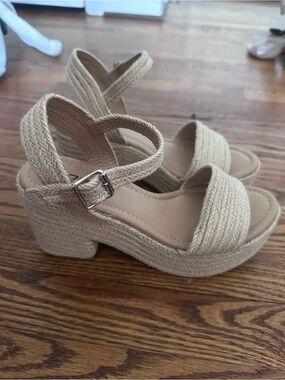 Soda Neutral Tan Braided Platform Sandals with Ankle Strap